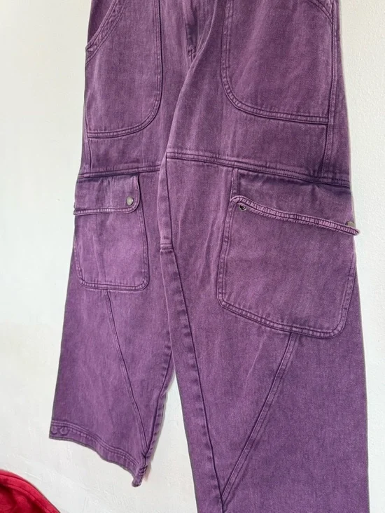 Free People Plum/prune  Came And Ge It Cargo Wide-Leg Denim Pants - Picture 7 of 12